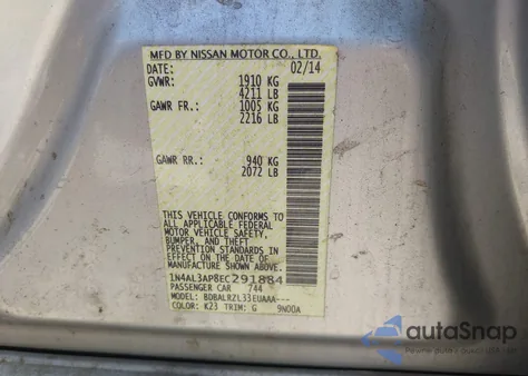 2014 Nissan Altima z USA, uszkodzony, nr VIN 1N4AL3AP8EC291884